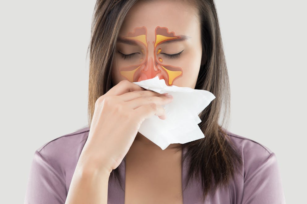 Woman with sinus congestion