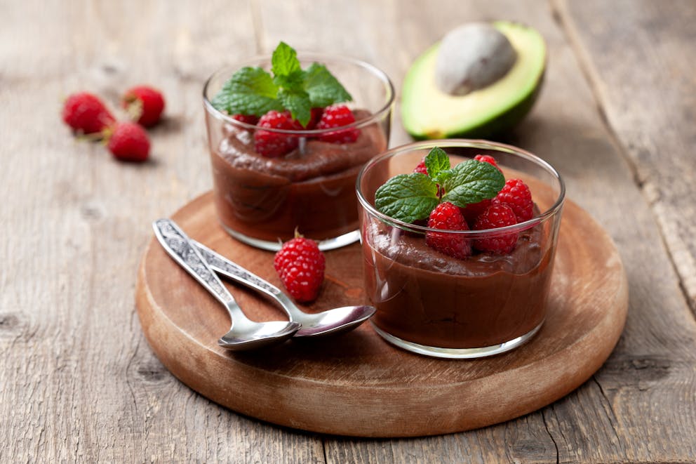 Delicious chocolate avocado mousse parfait