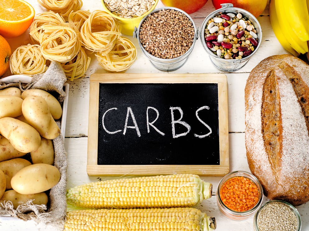 Carbs written on blackboard