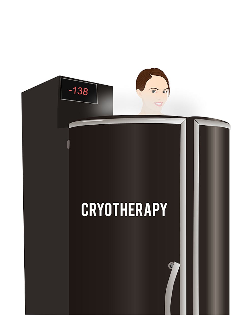 Illustration of cryotherapy chamber, whole-body cold therapy.