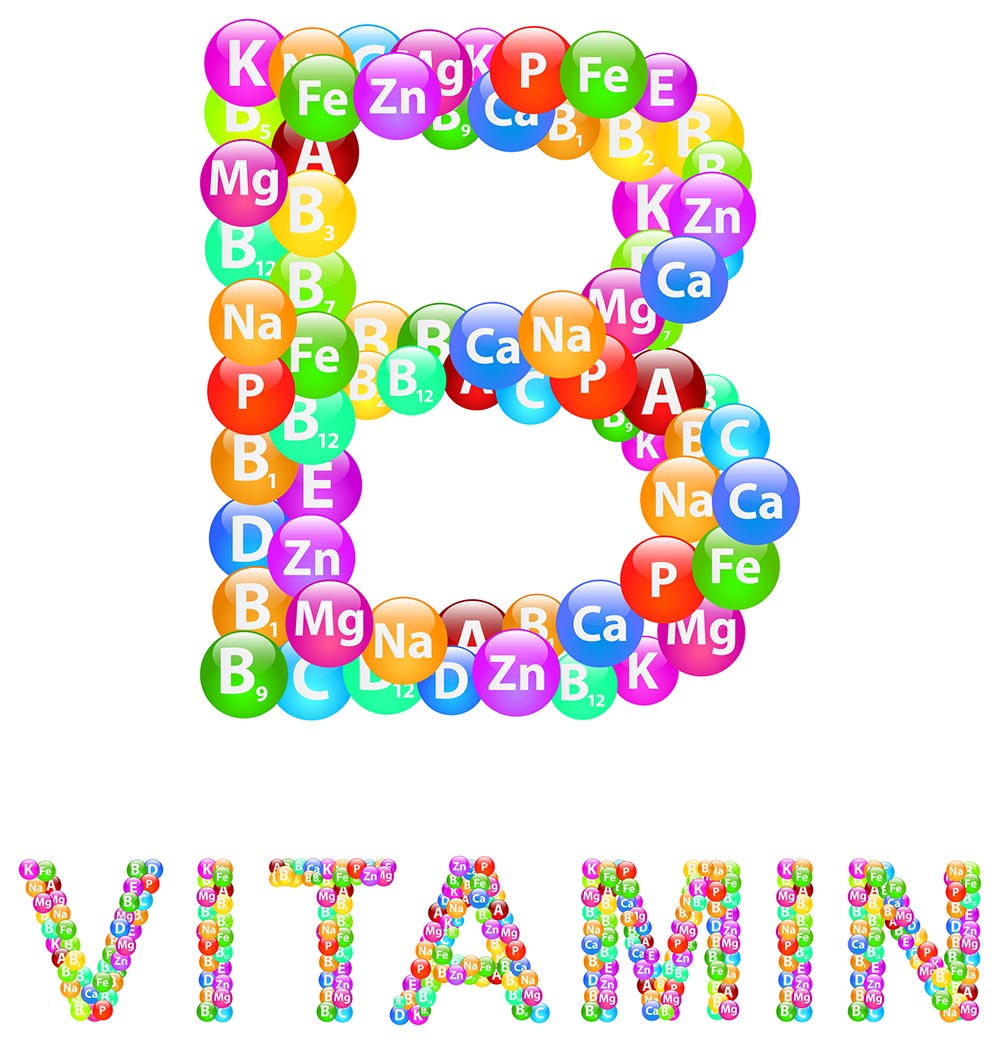 a colorful capital letter B with the word vitamin underneath