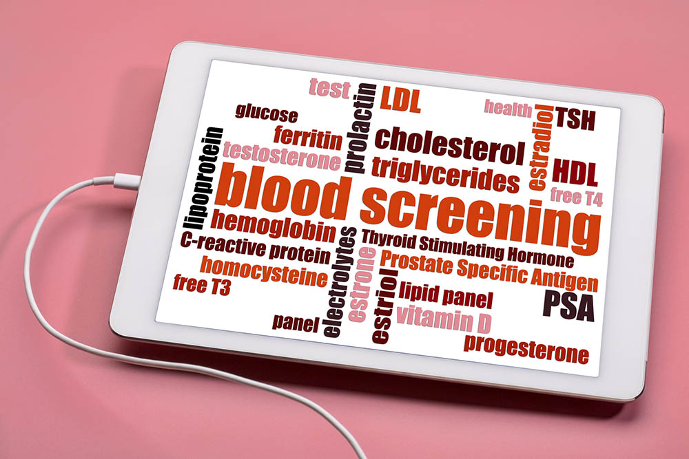 word cloud with blood screening, triglycerides, lipid panel