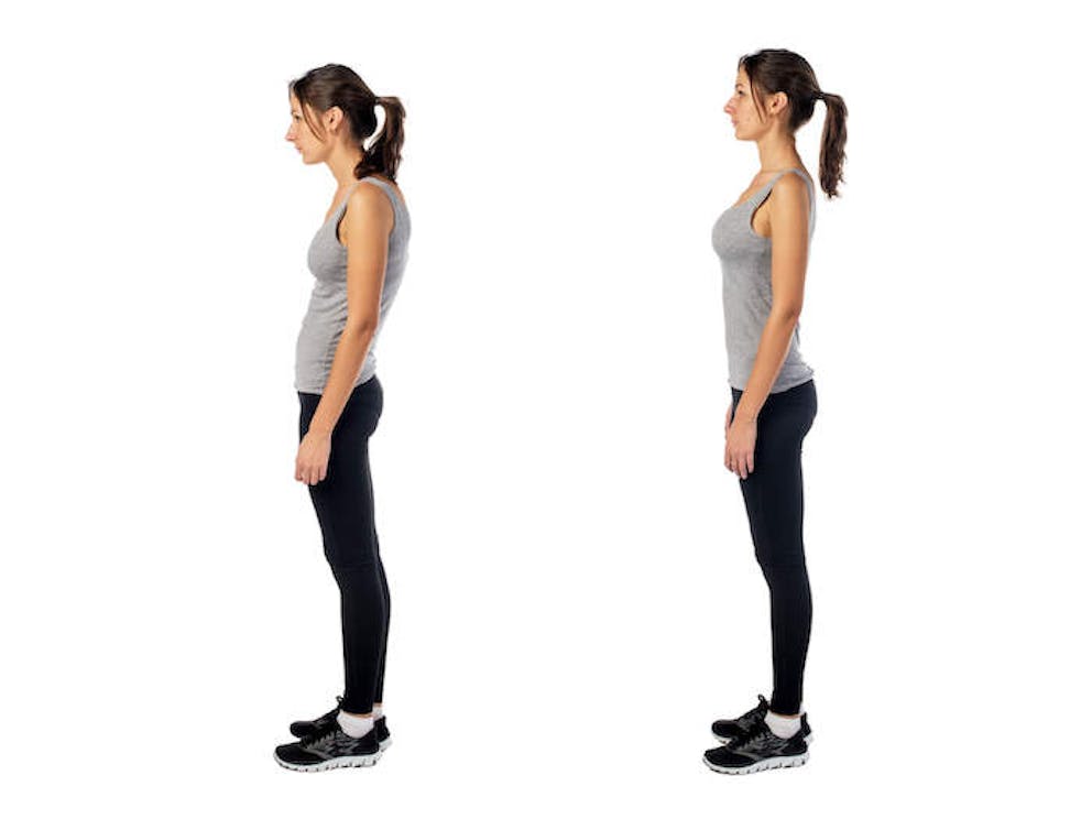 A comparison of a woman standing straight and the same woman with bad posture |  Correct Stretch for Hunchback