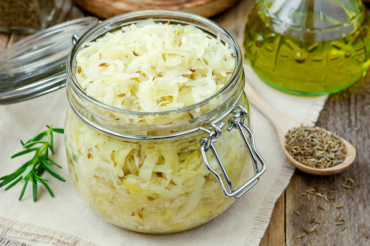 Homemade sauerkraut cumin glass jar | Fermented Foods on Keto