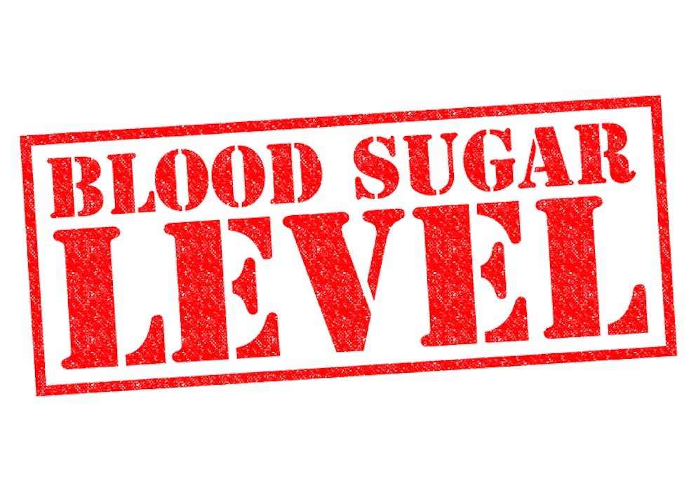 a white sign that says Blood Sugar Level in red letters