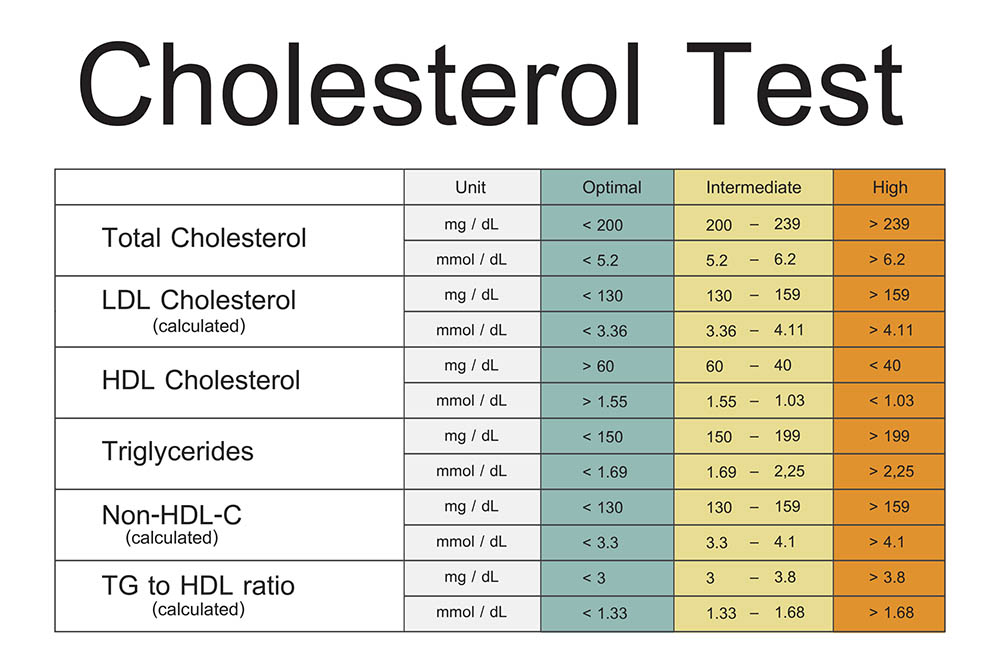 a chart of cholesterol test results