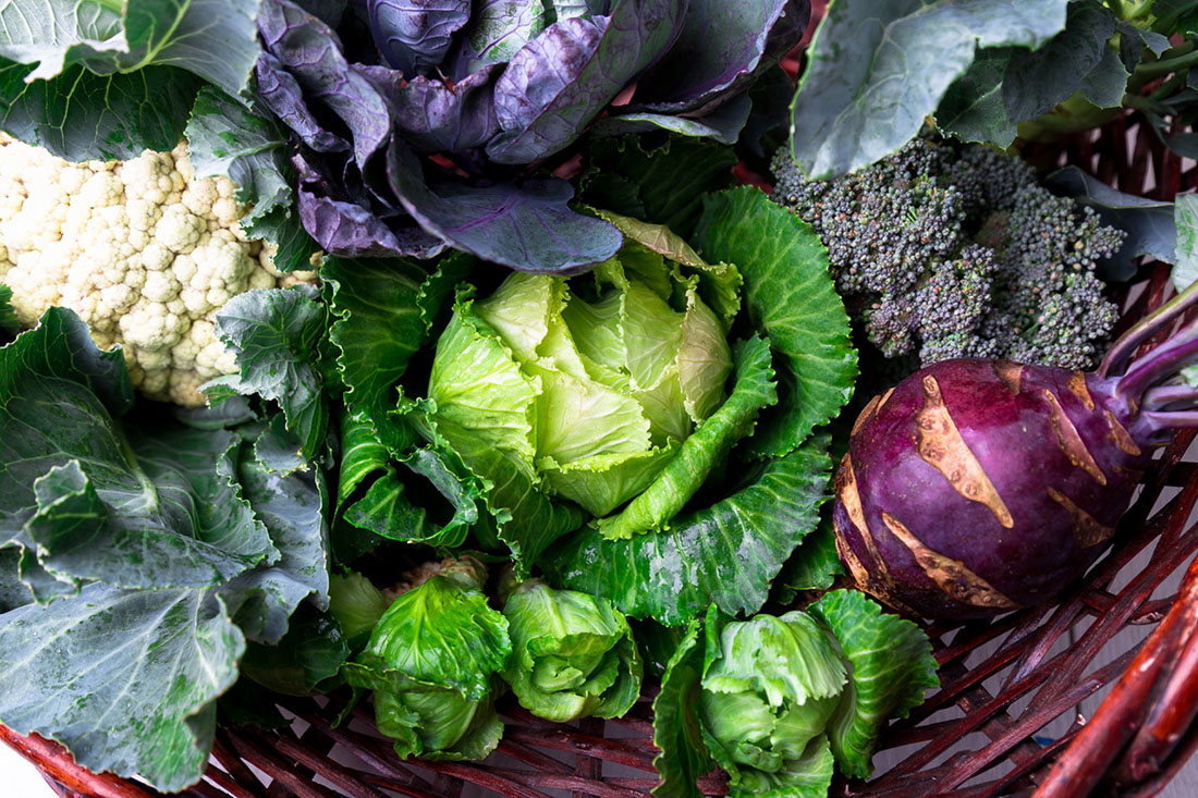Basket of cruciferous vegetables, cabbage, broccoli and cauliflower | Keto Diet Cancer Prevention Strategy