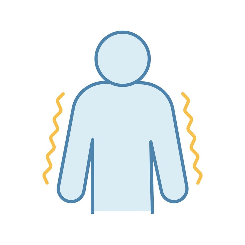llustrated icon of blue body on white background, muscle twitches, muscle spasms.