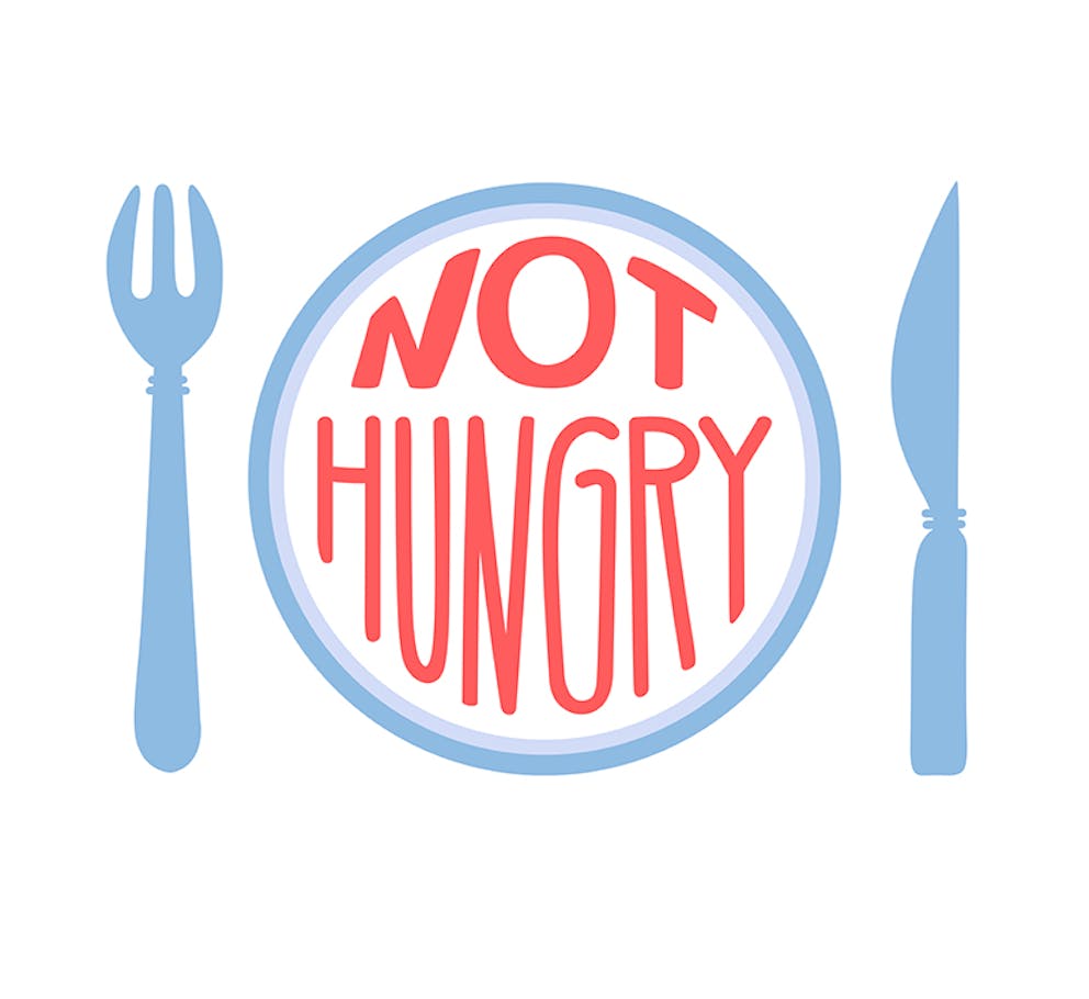 illustration of a plate fork and knife with the words Not Hungry on the plate