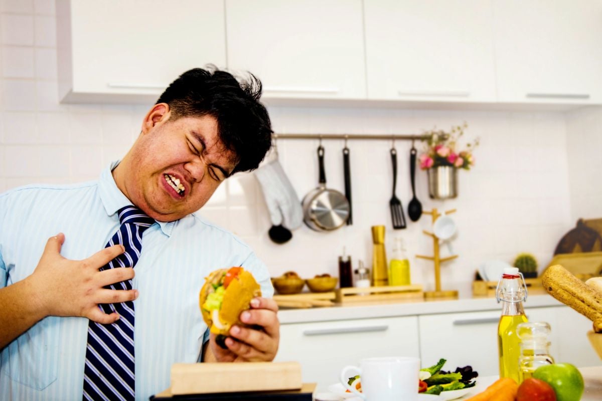Fat boy, hamburgers, high cholesterol, cardiovascular disease, sudden chest pain while sitting in the kitchen | The Cholesterol Myth