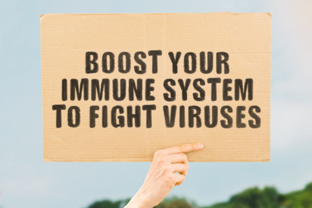 Hand holding sign that says Boost Your Immune System to Fight Viruses.