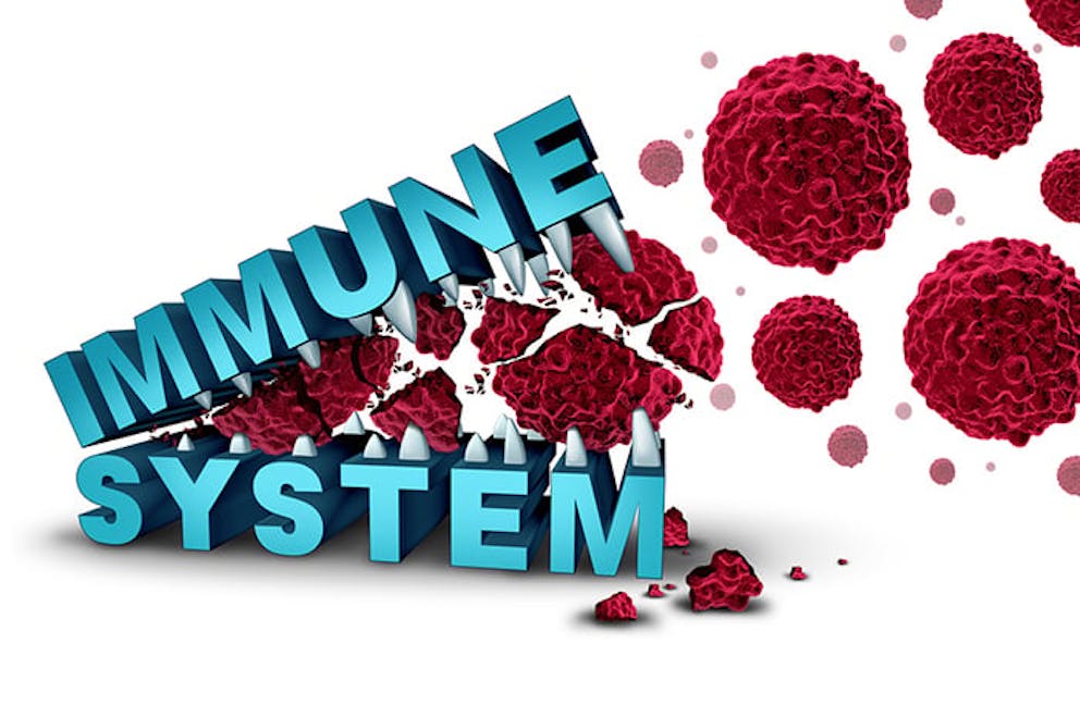 Immune system 3D text, drawn eating harmful invaders, immunity fighting infection