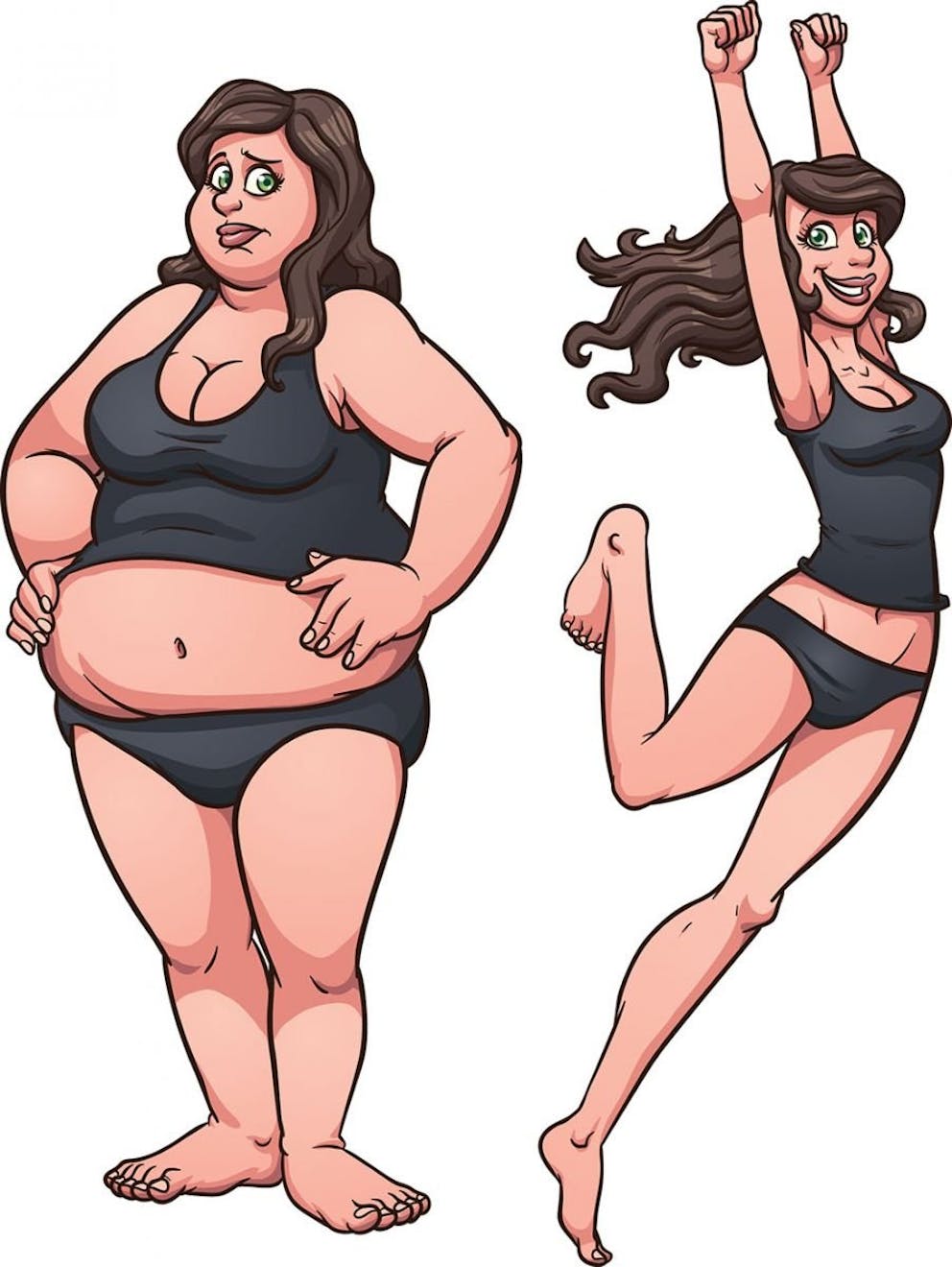 a drawing of a woman when she’s fat then thin