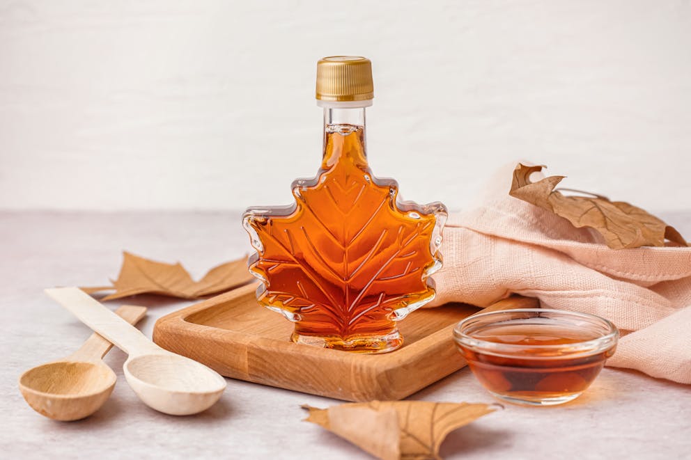 Fresh bottle of maple syrup