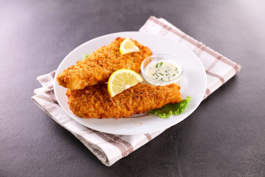 Breaded fish on a plate