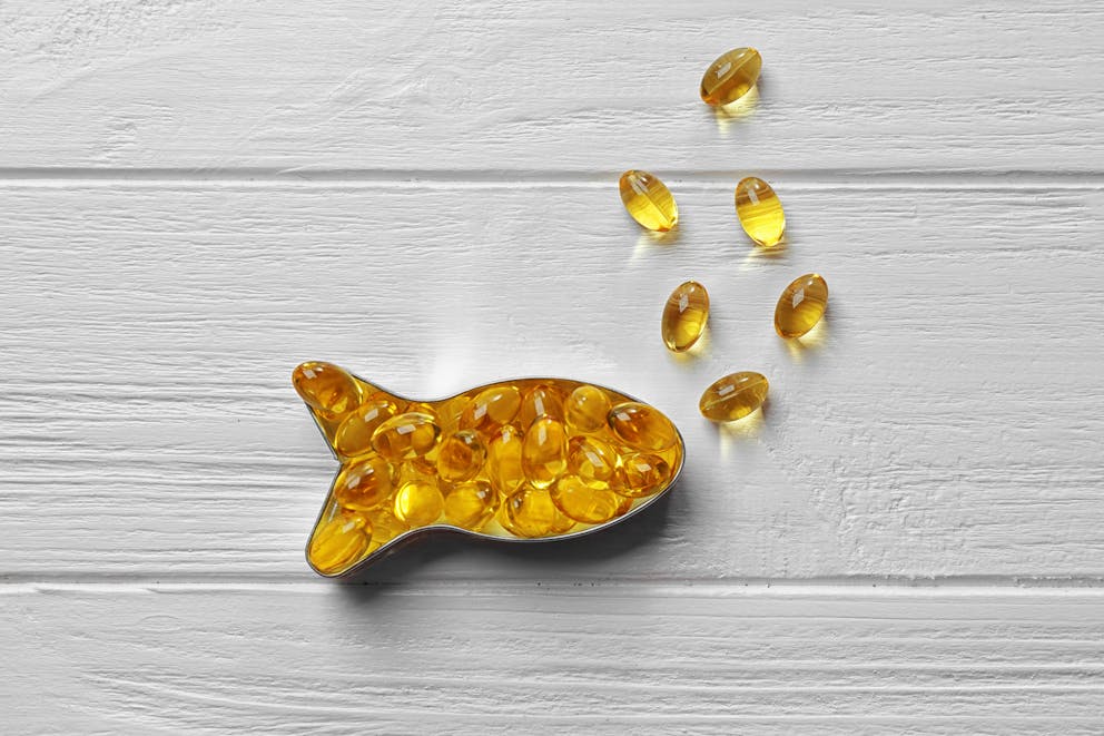 Fish oil capsules in fish shape