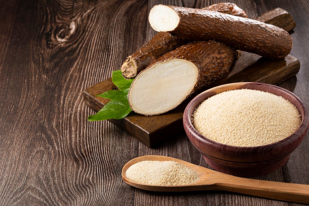 Cassava root and flour