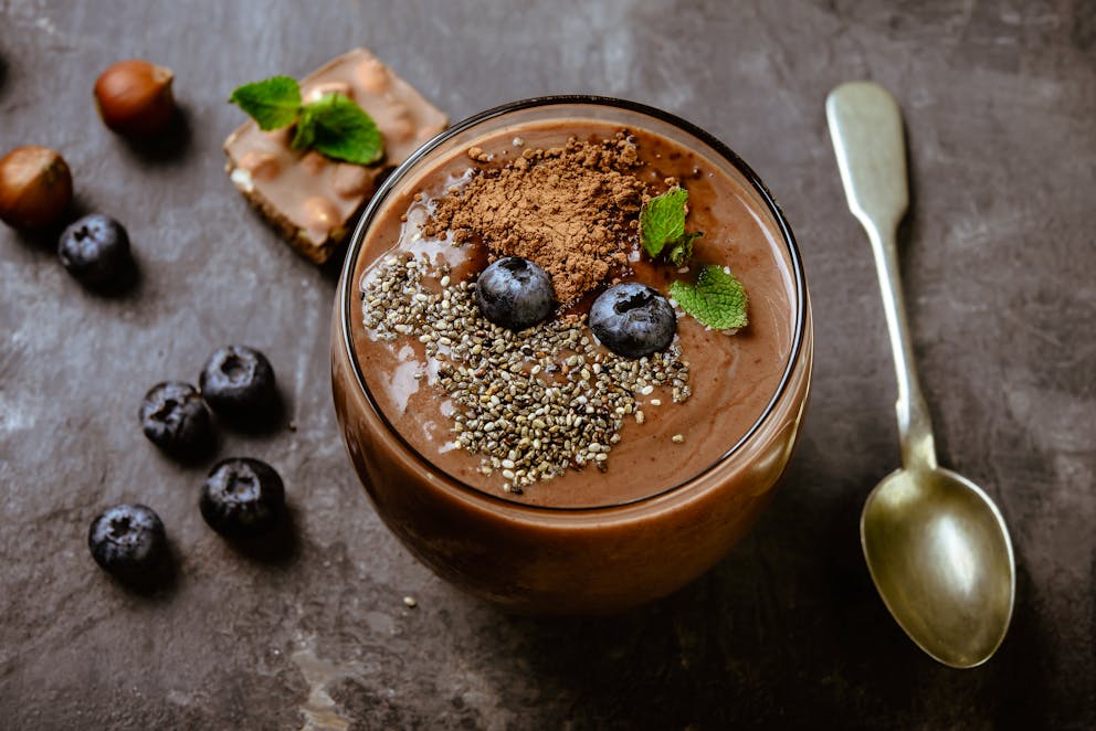 Chocolate chia seed blueberry smoothie