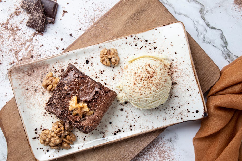 Chocolate cake with ice cream