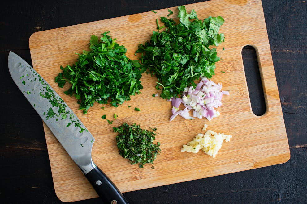 Chopped cilantro with other herbs