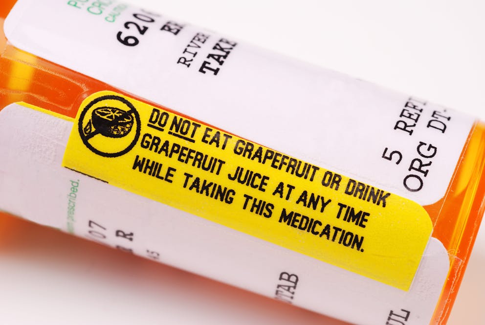 Drug label warning about consuming grapefruit