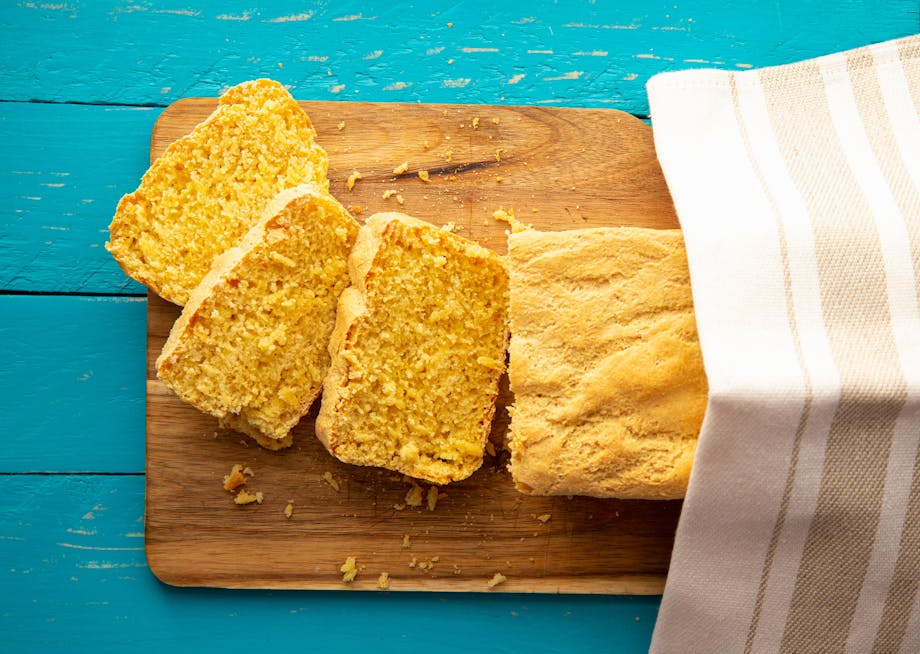 Freshly sliced cornbread