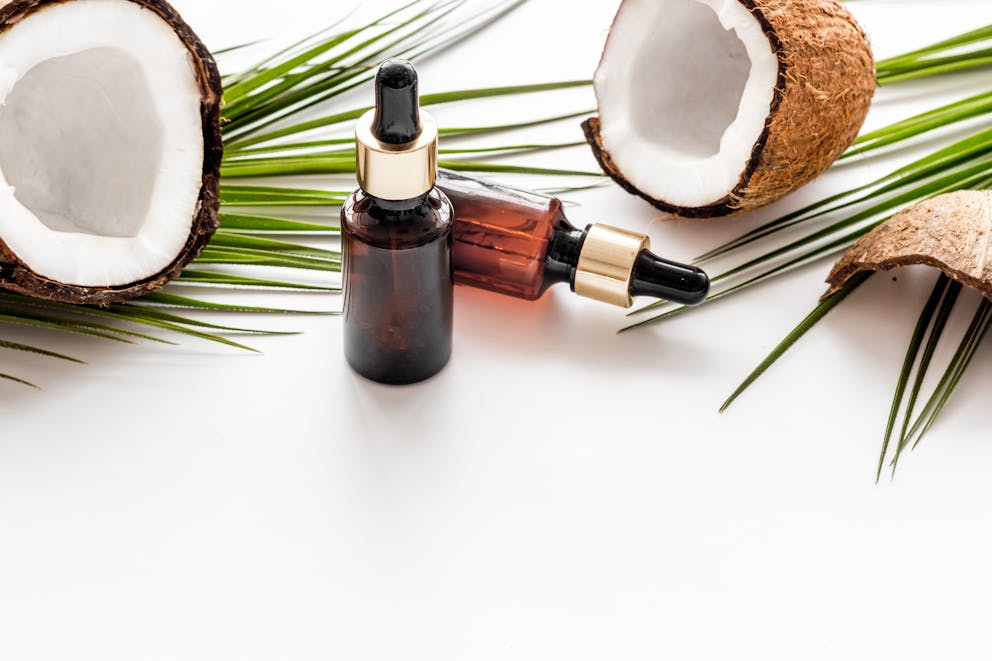 Cosmetic bottle and coconuts