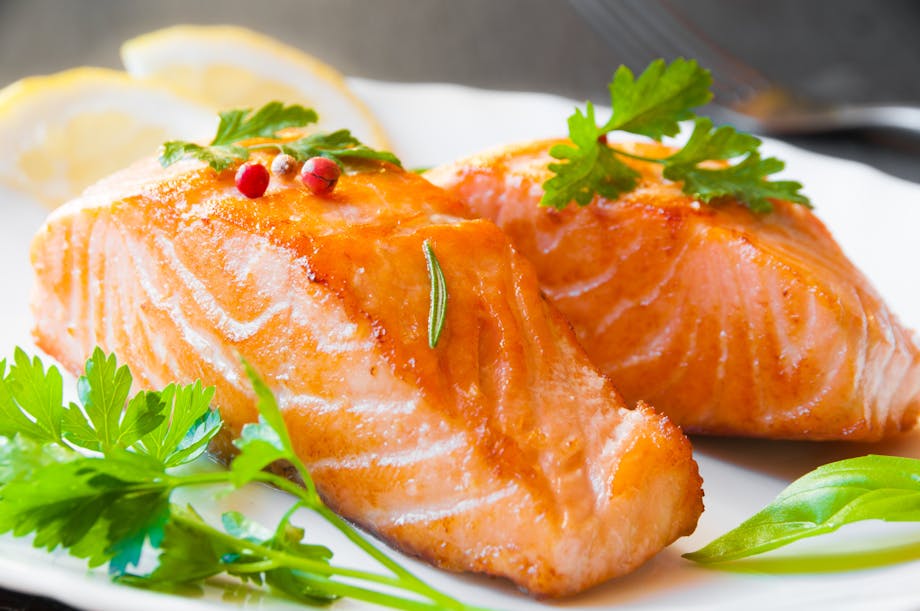 perfectly cooked salmon with garnish