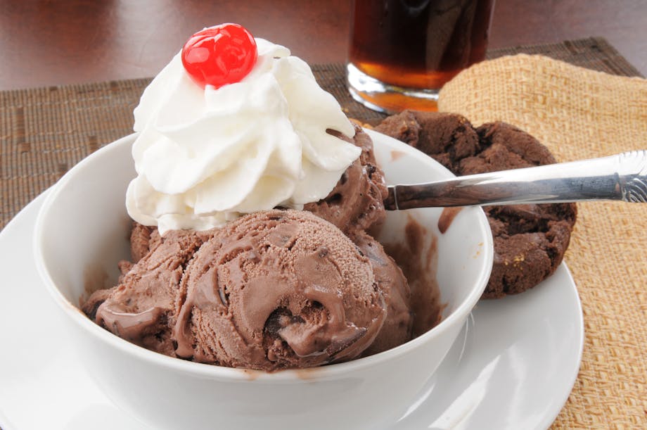 Chocolate ice cream with whipped cream