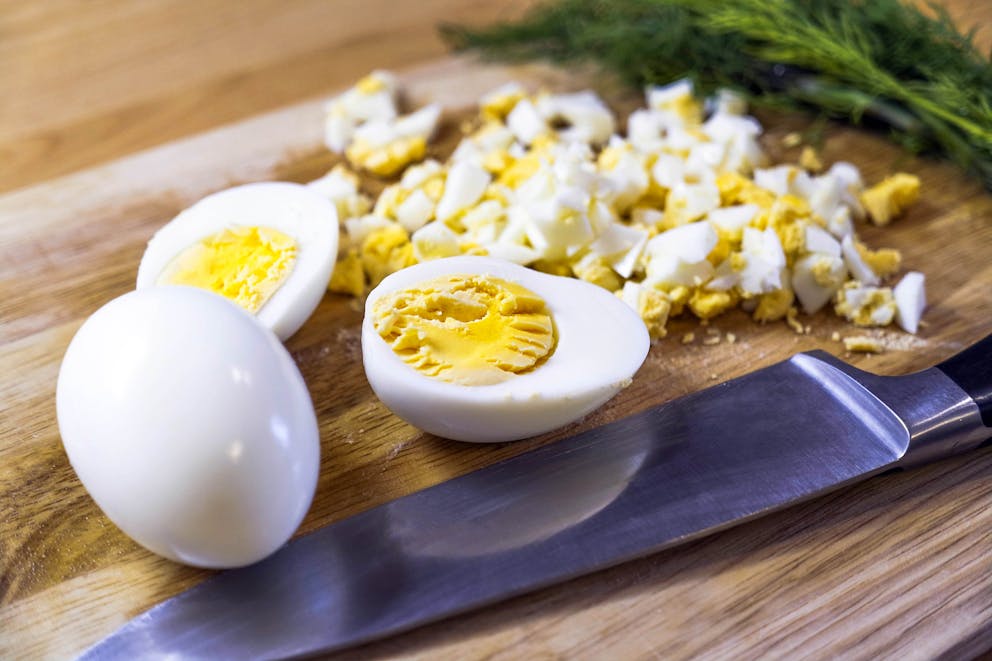 Chopping hard-boiled eggs