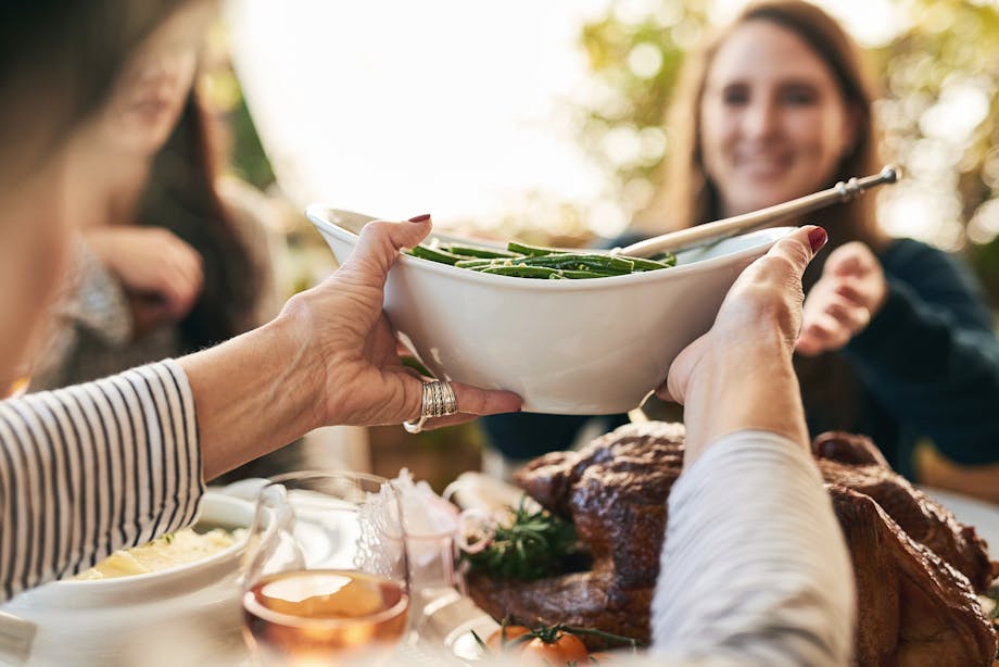 Holding bowl with green beans