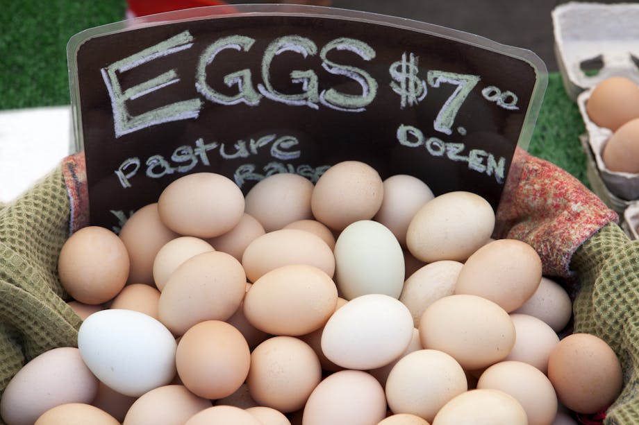 Pasture-raised eggs in basket