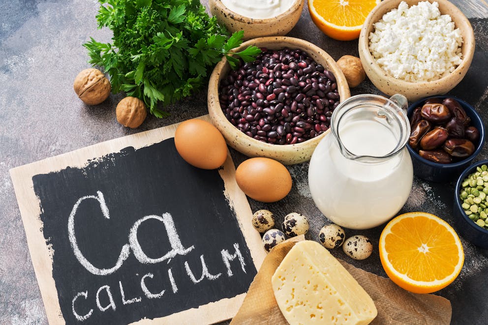 Food with calcium. A variety of foods rich in calcium.