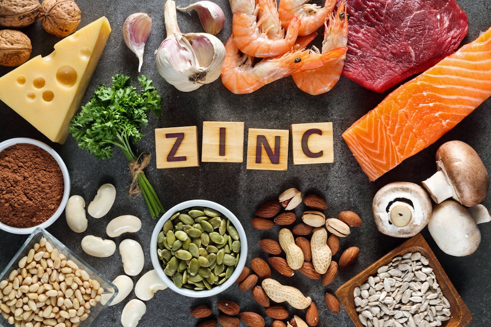 The word zinc surrounded by foods