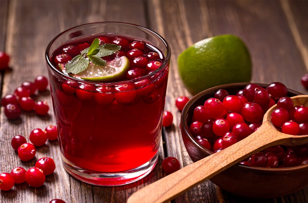 Cranberry juice drink with mint