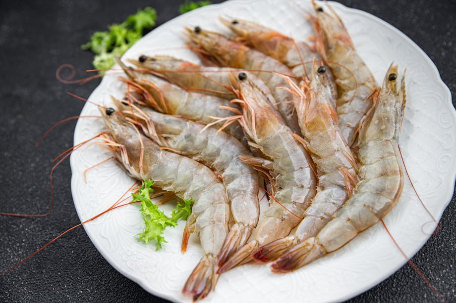 Raw shrimp on a plate