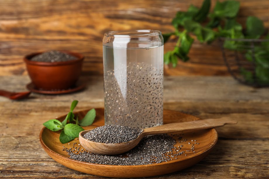 Glass and spoon with chia