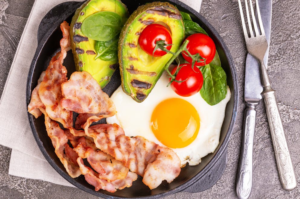 Avocado, bacon, and egg breakfast