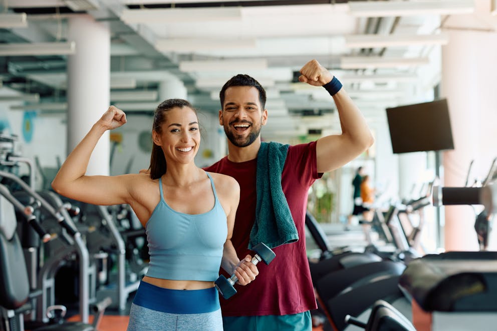 Happy couple exercising