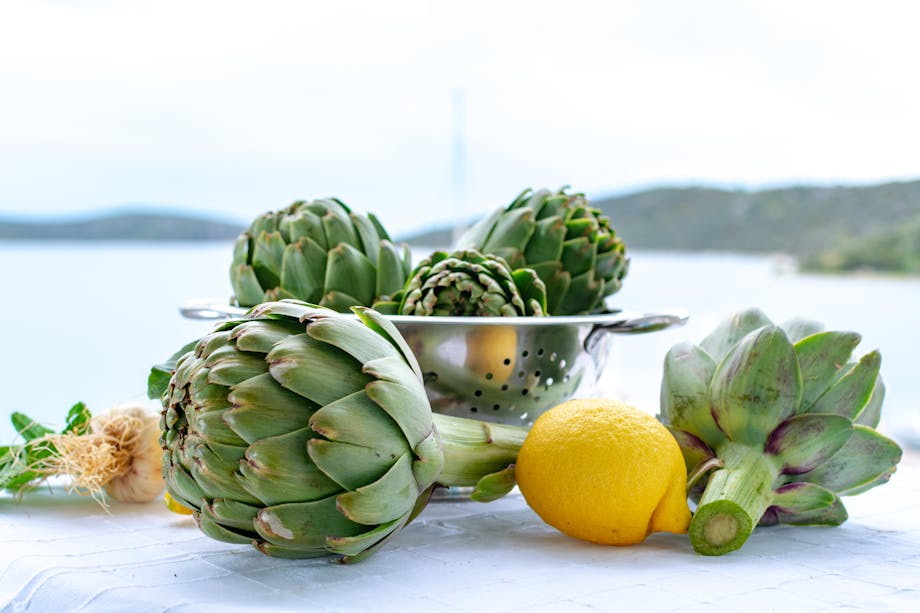 Fresh artichoke and lemon