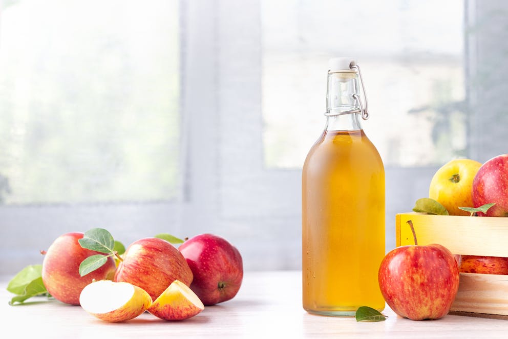 Apple cider vinegar on the table
