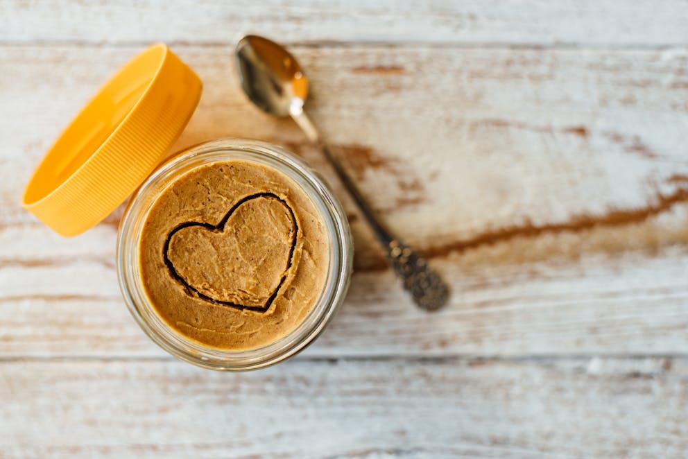 Heart drawn on peanut butter