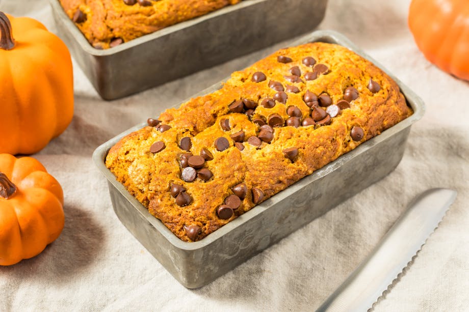 Homemade chocolate chip pumpkin bread