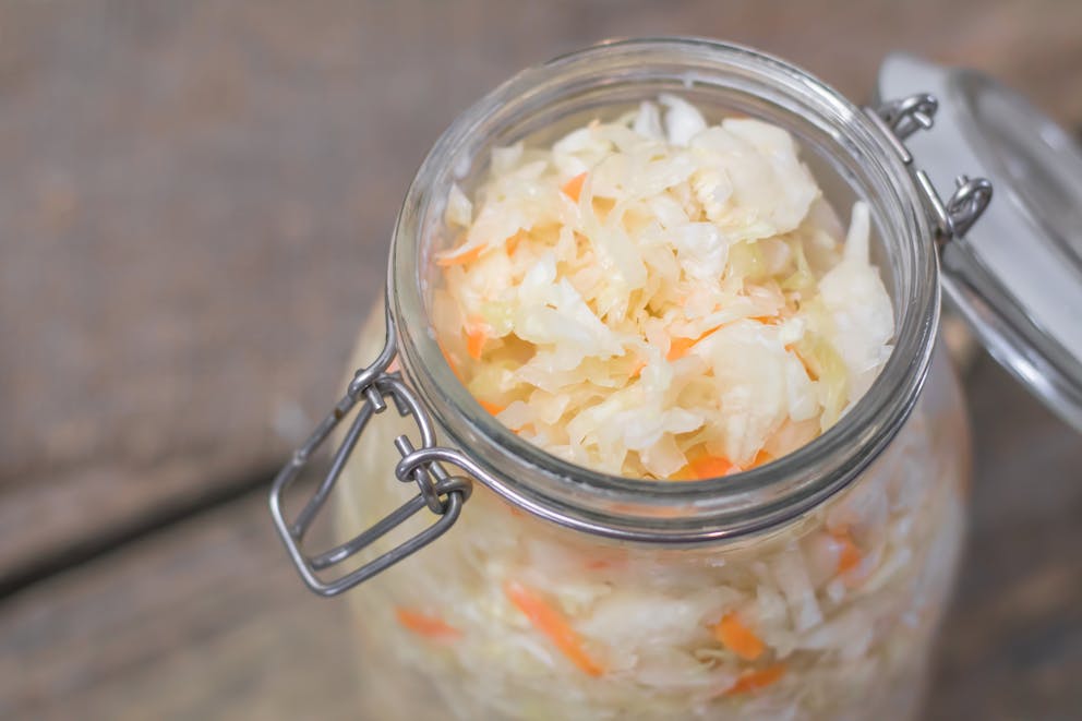 Homemade sauerkraut in a jar