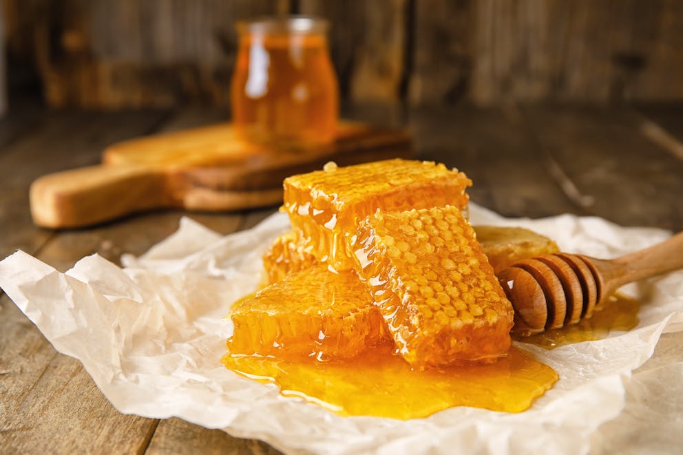 Fresh honeycomb and honey