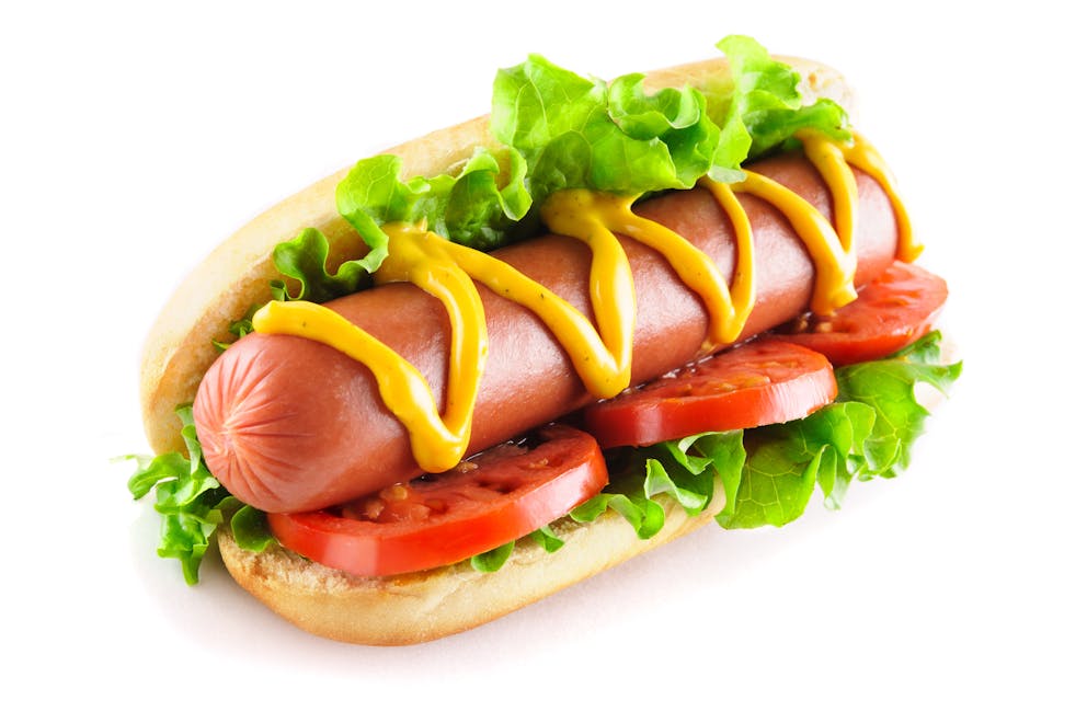 Hot dog with lettuce and tomato