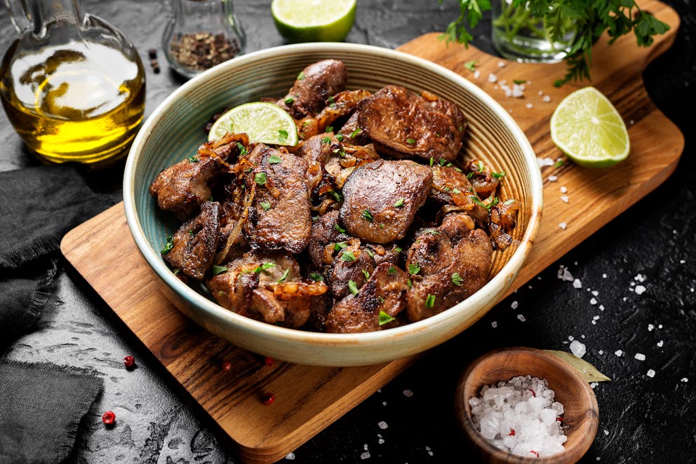 Cooked liver and onions