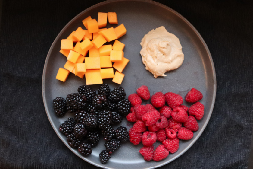 Carbs - butternut squash, raspberries, blackberries, hummus