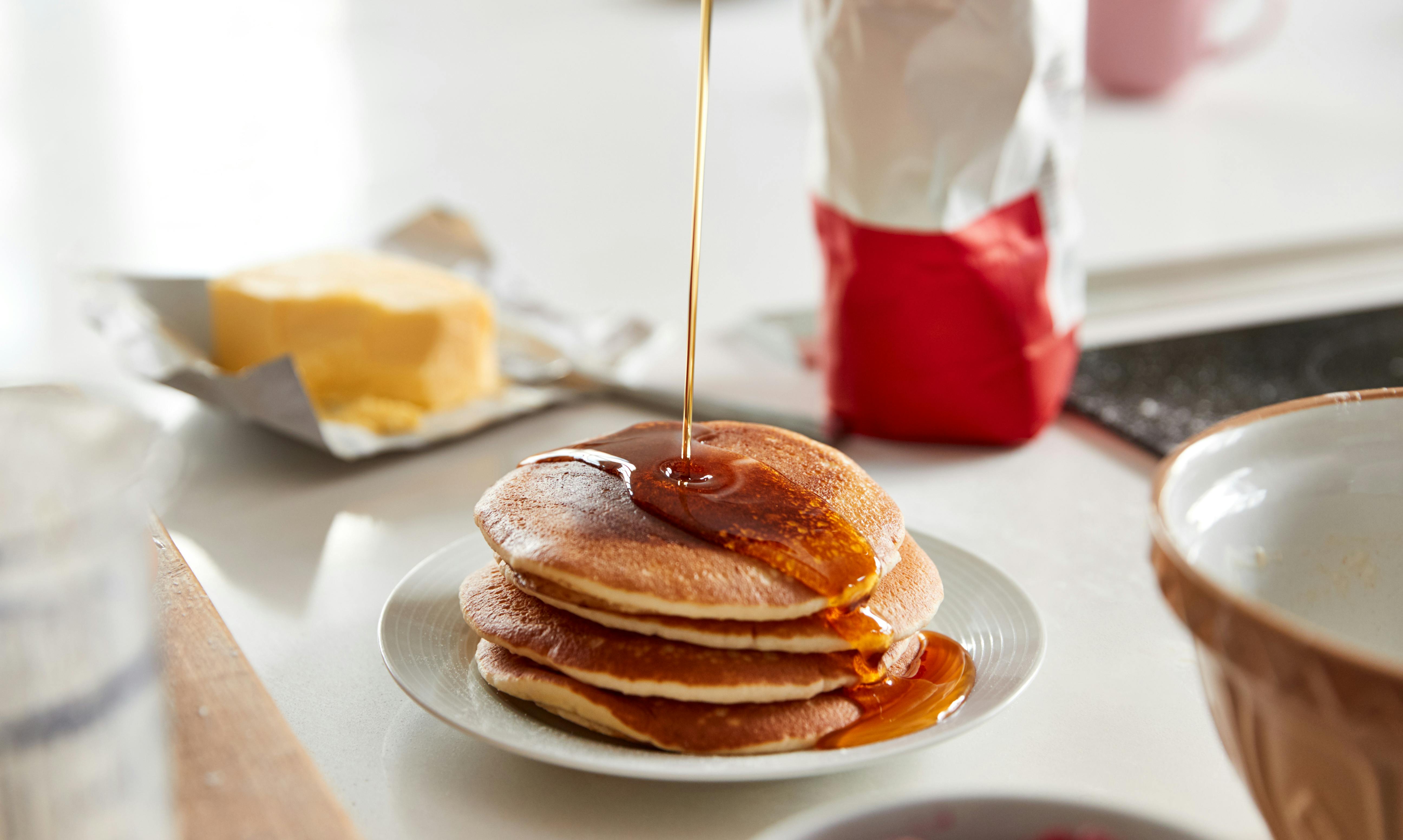 Fresh syrup on pancake stack