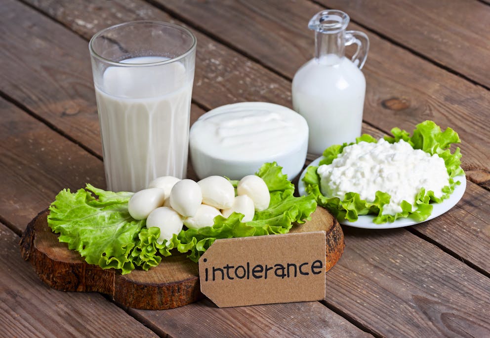 Variety of dairy with intolerance sign
